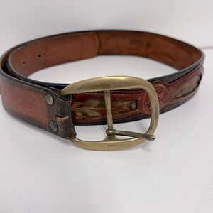 Leegin Vintage Western Leather Pheasant Feather Belt